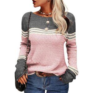 Women's Autumn Winter Colorblock Pullover Sweater – Round Neck Striped